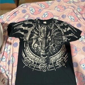 Liquid Blue Black Dragon Skull Graphic Kids Tee